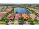 Aerial view of houses and lake in a residential community at 4949 Grand Banks Dr, Wimauma, FL 33598