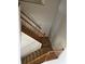 Carpeted stairs with stained wooden handrail leading down at 13034 Avalon Crest Ct, Riverview, FL 33579