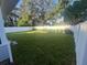 Private backyard with lush lawn and white fence at 1574 Ewing Ave, Clearwater, FL 33756