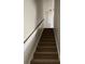 Carpeted staircase with a white handrail leading to an upstairs landing at 8504 Brushleaf Way, Tampa, FL 33647