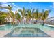 This image highlights a spa next to a sparkling pool, surrounded by tropical palms, with a stunning waterfront view at 105 Cordova Ne Blvd, St Petersburg, FL 33704
