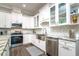 Close up of kitchen featuring white cabinetry, stainless steel appliances, and granite countertops at 3604 W Paxton Ave, Tampa, FL 33611