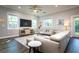 Comfortable living room featuring a leather sofa, large windows, recessed lights and hardwood floors at 3604 W Paxton Ave, Tampa, FL 33611