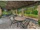 Charming patio area under a pergola, perfect for outdoor dining and gatherings, complete with cozy seating and a stone fountain at 2690 Coral Landings Blvd # 722, Palm Harbor, FL 34684