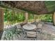 Covered patio area provides a serene space for outdoor dining and relaxation amidst the lush greenery and peaceful community at 2690 Coral Landings Blvd # 722, Palm Harbor, FL 34684