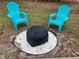 Backyard with an arrangement of turquoise Adirondack chairs around a stone fire pit at 9322 88Th Way, Seminole, FL 33777