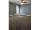 Bright bedroom with gray walls, ceiling fan, and plush carpeting at 11933 72Nd Ave, Seminole, FL 33772