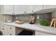 Kitchen counter with white cabinets and gray backsplash at 6338 8Th S Ave, Gulfport, FL 33707