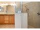 Bathroom with granite countertop, large shower, and light wood cabinets at 649 Chipper Dr, Sun City Center, FL 33573