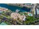 Aerial view highlighting building and marina access at 7625 Sun Island S Dr # 101, South Pasadena, FL 33707