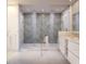 Modern bathroom featuring a large walk-in shower with dual shower heads and marble floors at 400 Central Ave # 3909, St Petersburg, FL 33701