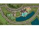 Overhead view of the community featuring a pool, clubhouse, fitness center, playground, and pickleball courts at 18136 Foxtail Loop, Venice, FL 34293