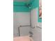 Bathroom with shower, grab bars and light teal walls at 2462 Brazilia Dr # 20, Clearwater, FL 33763
