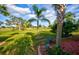 Landscaped backyard with palm trees and golf course view at 1923 Sterling Glen Ct, Sun City Center, FL 33573