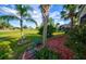 Landscaped backyard with palm trees and golf course view at 1923 Sterling Glen Ct, Sun City Center, FL 33573