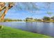 Scenic view of a tranquil lake with lush green grass in front of lake at 17929 Timber View St, Tampa, FL 33647
