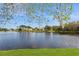 Picturesque view of lake with lush green grass, with beautiful home in the background at 17929 Timber View St, Tampa, FL 33647