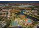 Aerial view of community with lake, tennis court, and clubhouse at 4993 Bostonian Loop # 4993, New Port Richey, FL 34655