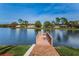 Wooden dock extends over calm lake, offering scenic views at 4993 Bostonian Loop # 4993, New Port Richey, FL 34655