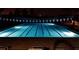 Nighttime view of an illuminated swimming pool with lane markers, creating a serene and inviting atmosphere for an evening swim at 16233 Amethyst Key Dr, Wimauma, FL 33598