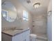 Updated bathroom, granite vanity, and tile shower at 11224 Inglewood Dr, Gibsonton, FL 33534