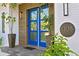 Modern blue double front doors, flanked by planters, leading into a home at 1308 W Plymouth St, Tampa, FL 33603