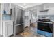 Modern kitchen featuring stainless steel appliances, white cabinets, and stylish backsplash at 3637 63Rd N St, St Petersburg, FL 33710