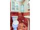 Small bathroom with updated fixtures and red tile at 1747 Douglas Ave, Dunedin, FL 34698