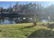 This backyard view features a tranquil pond and lush lawn, enhancing the property's serene outdoor charm at 1105 Savannah Landings Ave, Valrico, FL 33596