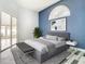 Main bedroom with sliding glass doors and blue accent wall at 18518 Avocet Dr, Lutz, FL 33558