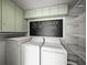 Laundry room with washer, dryer, and extra shelving at 4608 S Shamrock Rd, Tampa, FL 33611