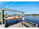 Private boat dock with kayak lift and bench at 5205 Covesound Way, Apollo Beach, FL 33572