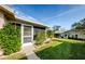 Exterior view of the backyard showcasing the lawn and screened-in lanai at 1575 Wicklow Dr, Palm Harbor, FL 34684