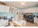 Laundry room with white cabinets, workspace, and modern appliances at 37439 Meridian Ave, Dade City, FL 33525
