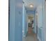Hallway with light blue walls and wood-look flooring, leading to bedrooms at 9107 Brunswick Ln, Tampa, FL 33615