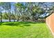 Spacious backyard with grassy lawn and wooden fence at 2925 Winding Trail Dr, Valrico, FL 33596