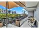 Relaxing balcony with city views and seating for two at 201 W Laurel St # 308, Tampa, FL 33602