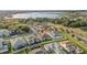 Aerial view of house and community, showcasing nearby lake at 9028 Ivy Stark Blvd, Wesley Chapel, FL 33545