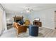 Bright and airy living room featuring decorative fireplace, stylish seating, and light-colored wood flooring at 14160 82Nd Ter, Seminole, FL 33776