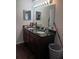 Bathroom with a double sink vanity and dark countertops at 10319 Boyette Creek Blvd, Riverview, FL 33569