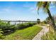Private backyard walkway to waterfront with lush landscaping at 6613 Seabird Way, Apollo Beach, FL 33572