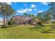 The exterior back yard features lush greenery, palm trees, and a screened pool at 1160 Darlington Oak Ne Dr, St Petersburg, FL 33703