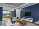 Living room with blue accent wall and comfortable seating at 11216 Shoreline Trl, Parrish, FL 34219