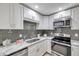 Stylish kitchen with stainless steel appliances, granite countertops, and modern white cabinetry at 1606 Berwick Ct # 10B, Palm Harbor, FL 34684