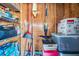 Private storage unit with shelving and cleaning supplies at 1435 Millstream Ln # 202, Dunedin, FL 34698