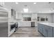 Modern kitchen with white and blue cabinets and island at 1179 Huntington Ave, Spring Hill, FL 34609