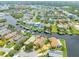 Aerial view of waterfront home with private dock and lush landscaping at 6208 Spoonbill Dr, New Port Richey, FL 34652