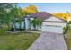 Beautiful home with a large yard, palm trees, and a brick driveway at 16310 Ashington Park Dr, Tampa, FL 33647