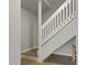 Basement stairs with white railing and wood flooring at 394 Ulelah Ave, Palm Harbor, FL 34683