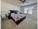 Bright bedroom with ceiling fan, large bed, and carpeted floor at 6625 Pebblebrooke Way, Zephyrhills, FL 33541